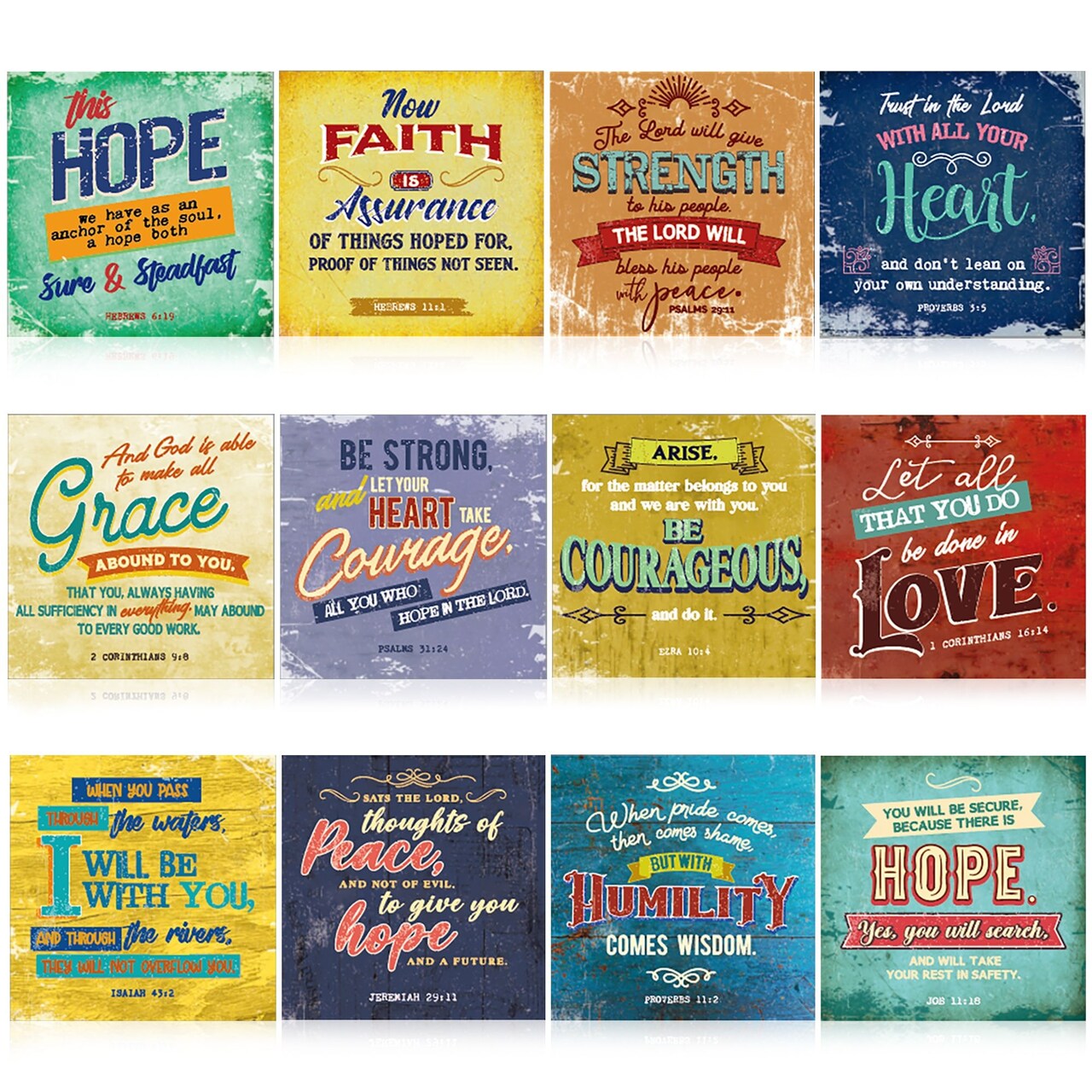 12 Pack Christian Motivational Bible Verse Posters - 12x12 Religious Inspirational Scripture Wall Art for Classroom School Church Decoration